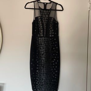 Sachin & Babi sz 4 black mesh with leather detail midi length dress